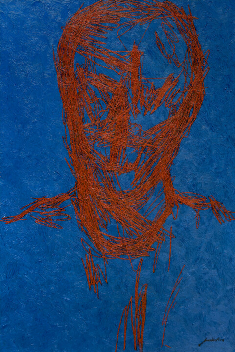 Peinture intitulée "Portrait in Blue an…" par Ihar Barkhatkou, Œuvre d'art originale, Huile Monté sur Châssis en bois