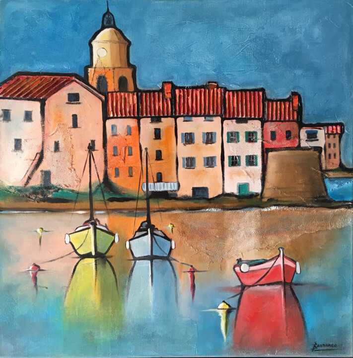 Painting titled "Port de La Ponche" by René Barranco, Original Artwork, Oil