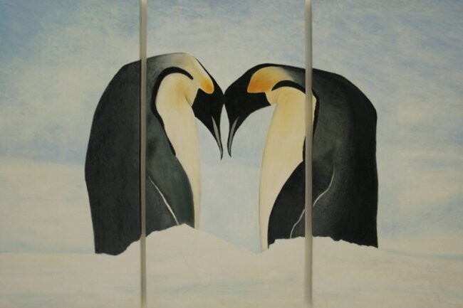 Schilderij getiteld "King Penguins" door Bassel Olabi, Origineel Kunstwerk, Olie