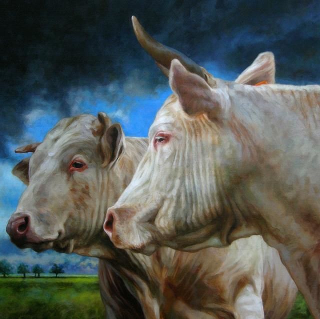 Peinture intitulée "vache et taureau" par Bastien Millan, Œuvre d'art originale