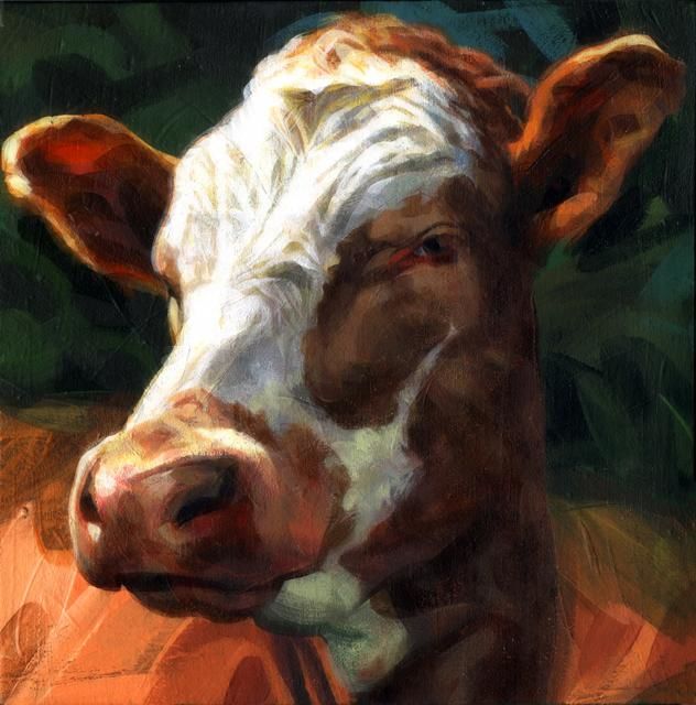 Peinture intitulée "tête de vache" par Bastien Millan, Œuvre d'art originale