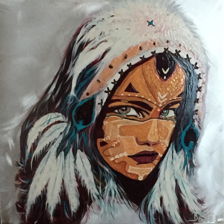 Peinture intitulée "AMERINDIAN" par Batli, Œuvre d'art originale, Peinture vitrail