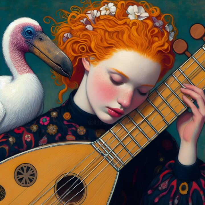 Digital Arts titled "Evelyn's lute" by Batuhan Gözüaçık, Original Artwork, Digital Painting