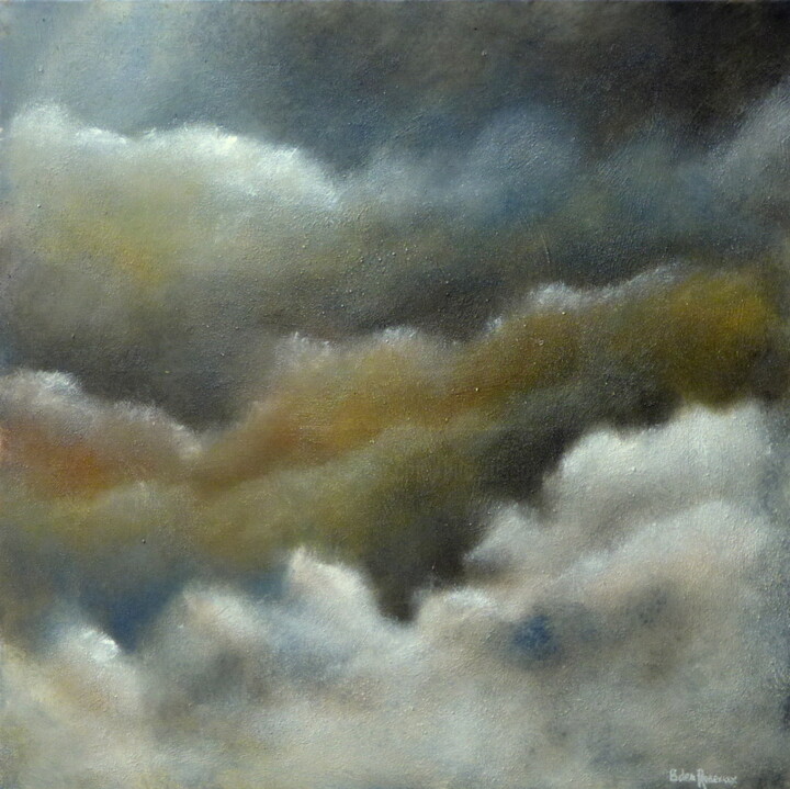 Painting titled "Nuages 2" by Bernard Des Roseaux, Original Artwork, Oil