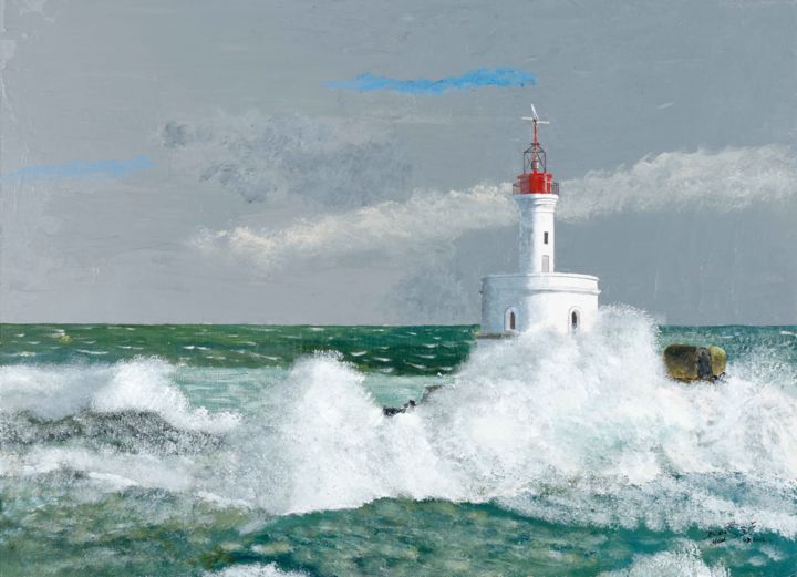 Painting titled "Phare de la Teignou…" by Benoit Donne, Original Artwork, Acrylic