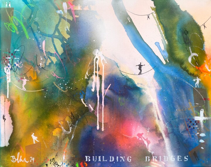 Painting titled "Building Bridges No…" by Bea Schubert, Original Artwork, Acrylic Mounted on Wood Stretcher frame