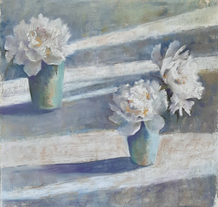 Painting titled "Pivoines" by Béatrice Mitry, Original Artwork, Pastel