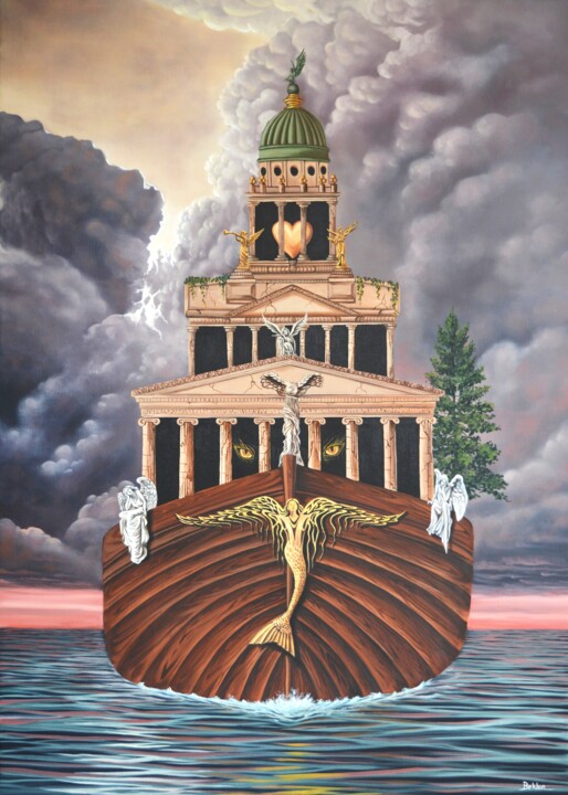 Ζωγραφική με τίτλο "ship of angels" από Beklan Kızılçay, Αυθεντικά έργα τέχνης, Λάδι