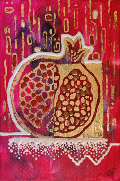 Painting titled "Golden garnet" by Yulia Belasla, Original Artwork, Acrylic