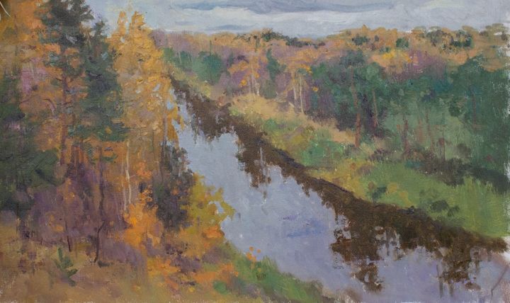 Pintura intitulada "River in autumn" por Ekaterina Belaia, Obras de arte originais, Óleo