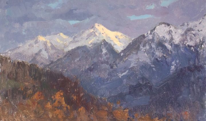 Pintura intitulada "Alpine peak1" por Ekaterina Belaia, Obras de arte originais, Óleo