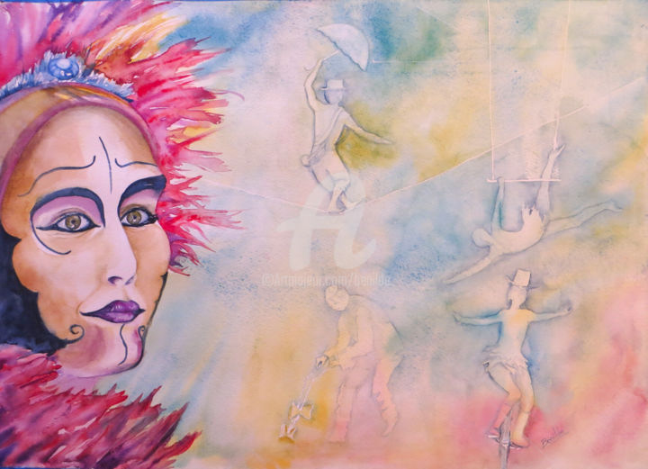 Malerei mit dem Titel "Circus" von Benilde, Original-Kunstwerk, Aquarell