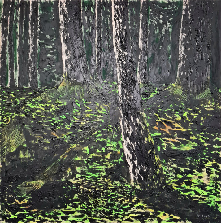 Painting titled "Sous-bois 2" by Benjamin Debayle, Original Artwork, Acrylic Mounted on Wood Stretcher frame
