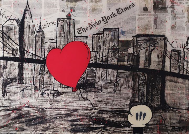 Malerei mit dem Titel "New York Love" von Benjamin Faujanet, Original-Kunstwerk, Marker