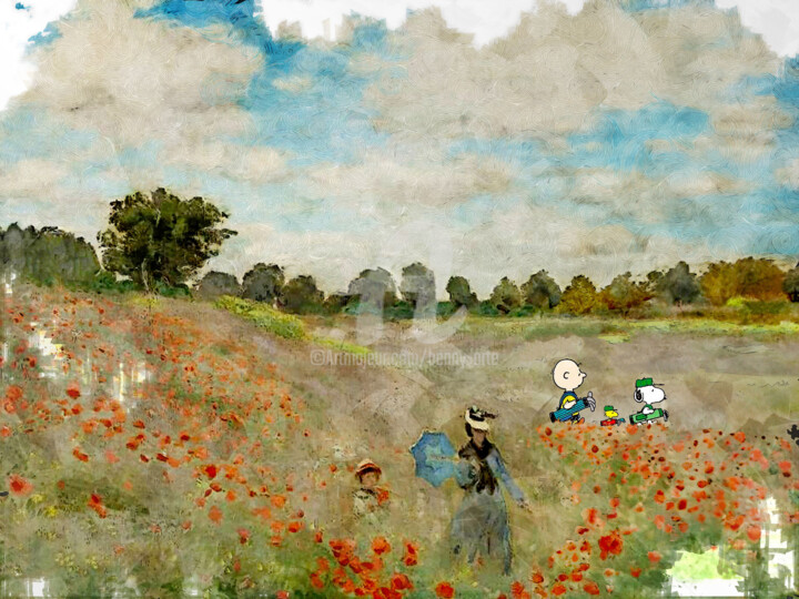 Pittura intitolato "Snoopy, Partie de G…" da Benny Arte, Opera d'arte originale, Matita