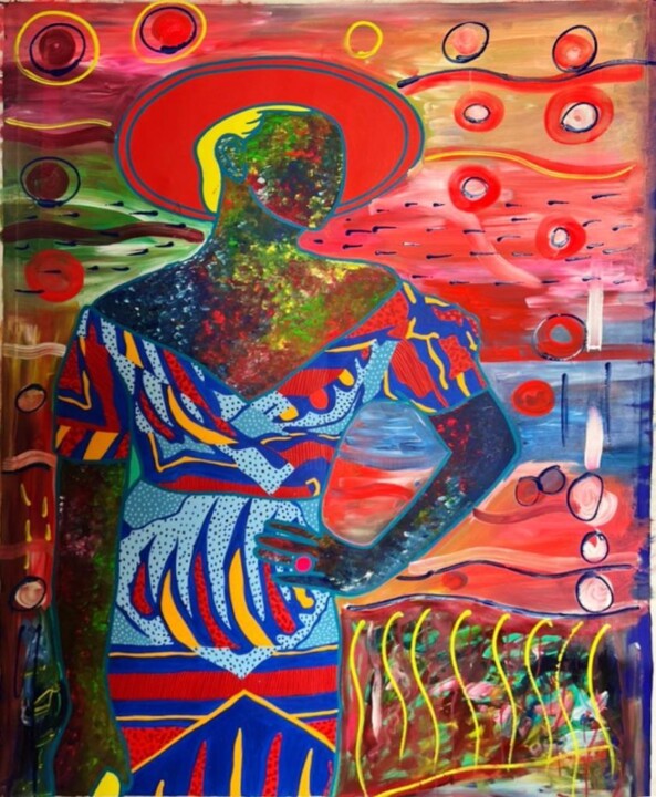 Schilderij getiteld "Personnage" door Bernard Ategwa Ajarb, Origineel Kunstwerk