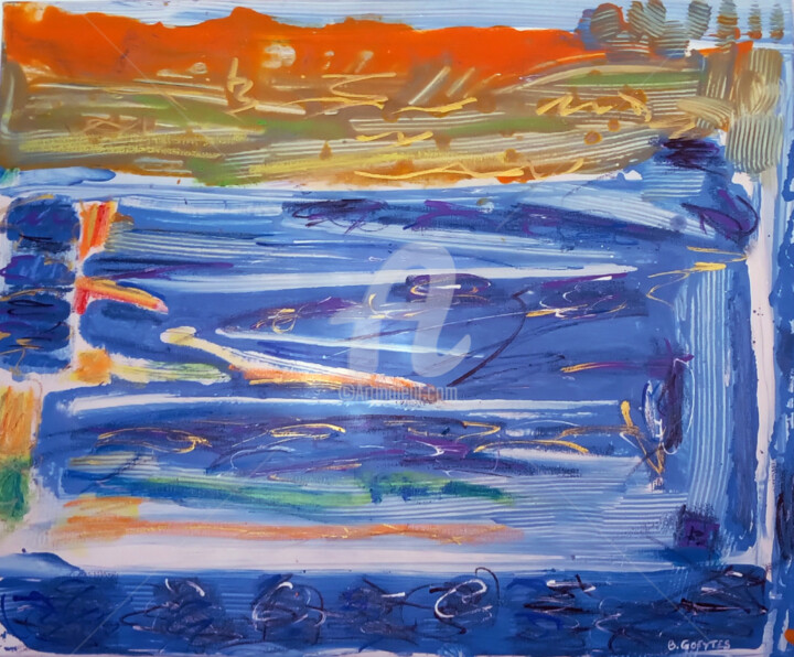 Картина под названием "LA RIVIERE BLEUE" - Bernard Goeytes, Подлинное произведение искусства, Акрил Установлен на Деревянная…
