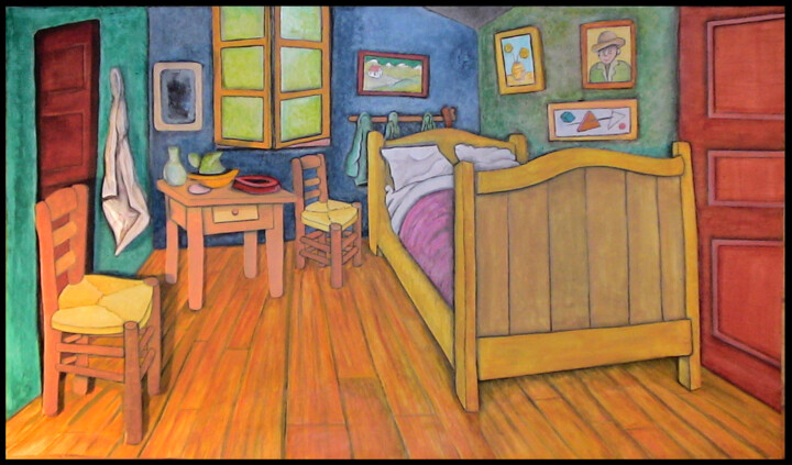 Malerei mit dem Titel "la chambre à Vincent" von Bernard Leboeuf, Original-Kunstwerk, Acryl