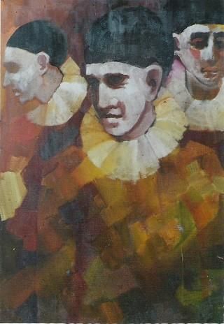 Painting titled "Pierrots" by Bernard Fosse, Original Artwork, Oil