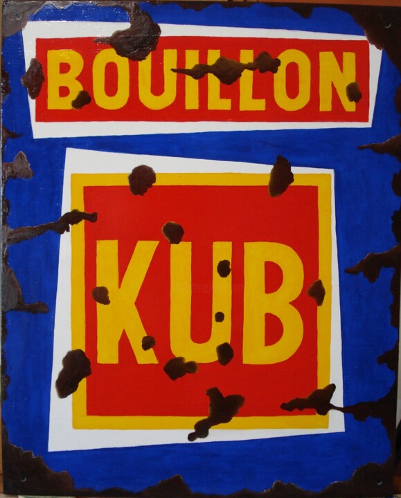 Peinture intitulée "BOUILLON  KUB" par Bertrand Delogne, Œuvre d'art originale, Huile Monté sur Carton