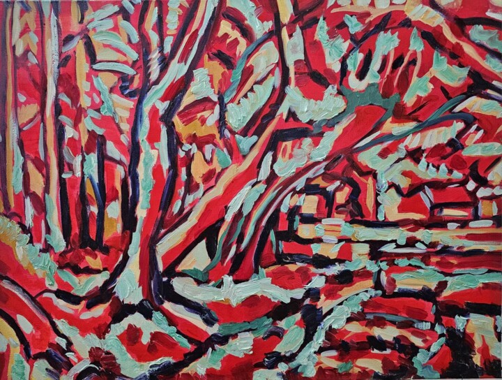 Peinture intitulée "Trees - Green effect" par Bertrand Gossart, Œuvre d'art originale, Huile Monté sur Châssis en bois