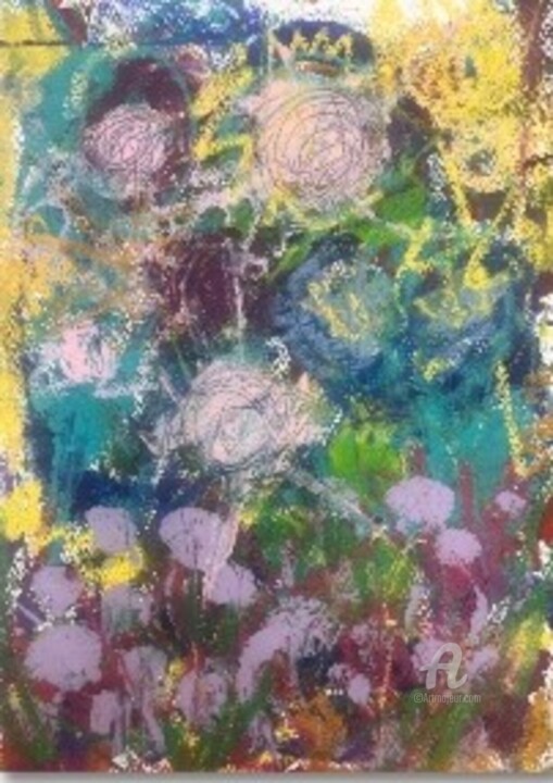 Schilderij getiteld "My Messy Garden" door Betsey Ervin, Origineel Kunstwerk, Acryl