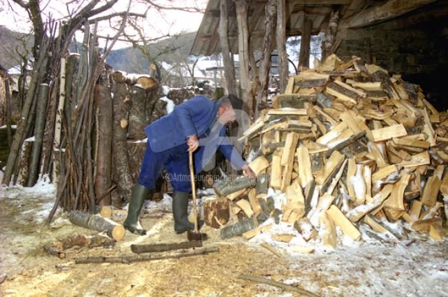 Photographie intitulée "FENDRE LES BÛCHES D…" par Michel Bettendroffer, Œuvre d'art originale