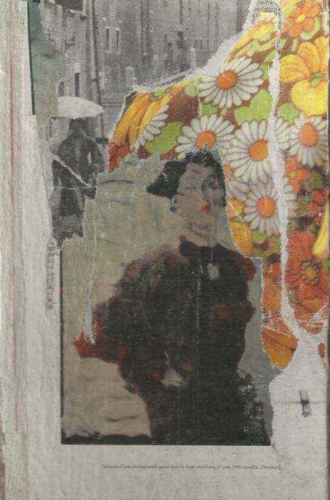 Collages getiteld "La dame aux marguer…" door Bettina Louis, Origineel Kunstwerk