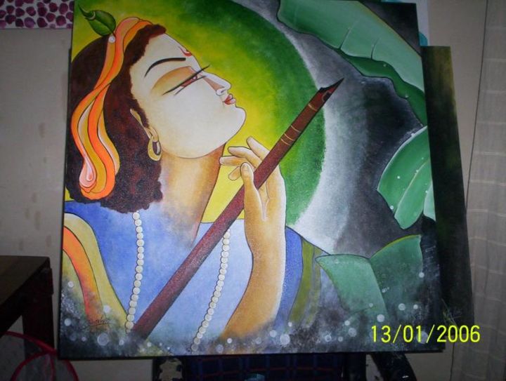 「KRISHNA」というタイトルの絵画 Bharti Sh.によって, オリジナルのアートワーク