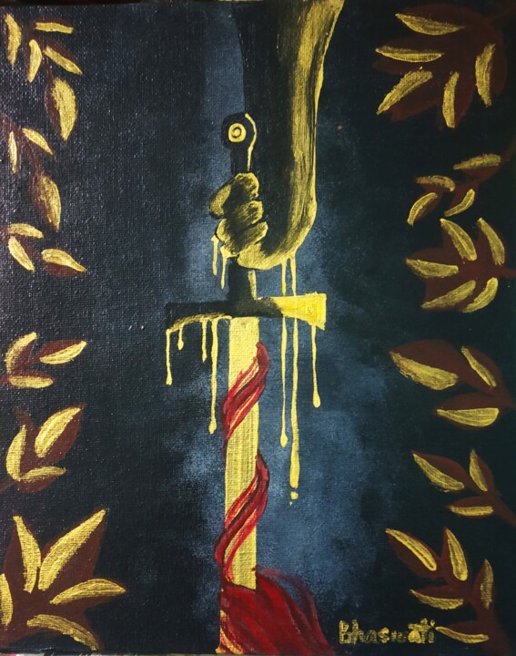 Ζωγραφική με τίτλο "The Sword of Damocl…" από Bhaswati Bishoi, Αυθεντικά έργα τέχνης, Ακρυλικό