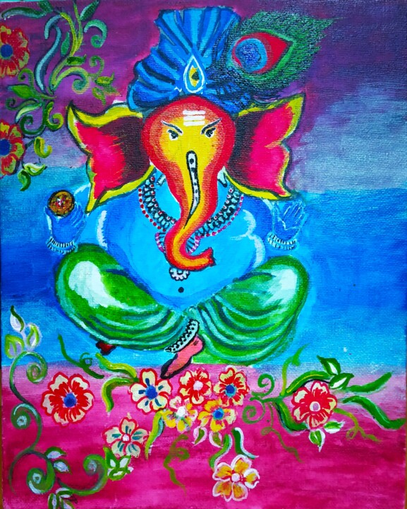 Malarstwo zatytułowany „Sri Ganesh” autorstwa Bhaswati Bishoi, Oryginalna praca, Akryl