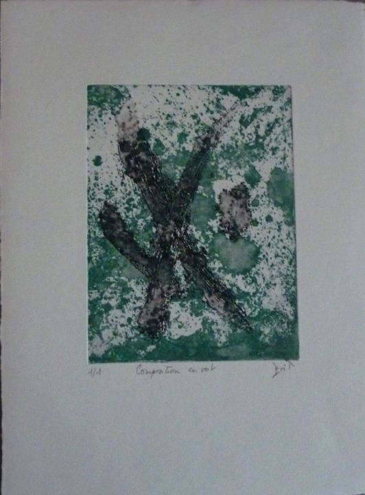 Estampas & grabados titulada "composition en vert" por Brigitte Bibard-Guillon, Obra de arte original, Aguafuerte Montado en…
