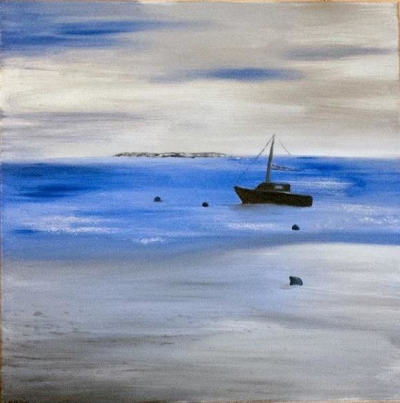 Pintura intitulada "bateau dans la baie" por Veronique Chupin, Obras de arte originais, Acrílico