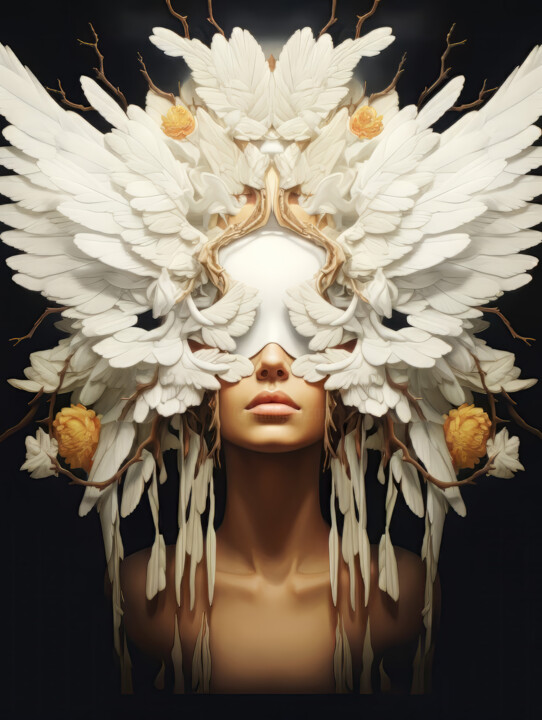 "Girl with Wings" başlıklı Dijital Sanat Bilge Paksoylu tarafından, Orijinal sanat, AI tarafından oluşturulan görüntü