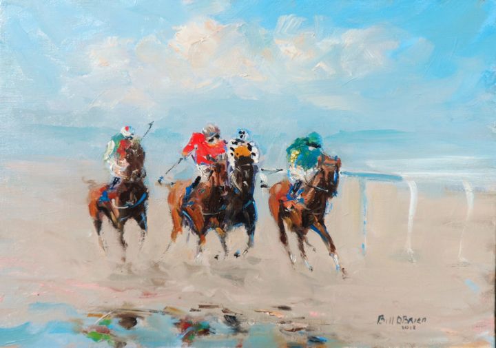 Painting titled "Laytown Horse Racing" by Bill O'Brien, Original Artwork, Oil