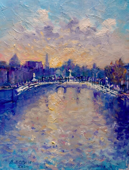 Painting titled "Hapenny Bridge Even…" by Bill O'Brien, Original Artwork, Oil