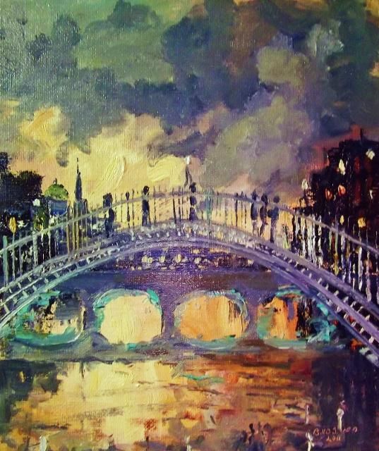Malerei mit dem Titel "Halfpenny Bridge Br…" von Bill O'Brien, Original-Kunstwerk, Öl