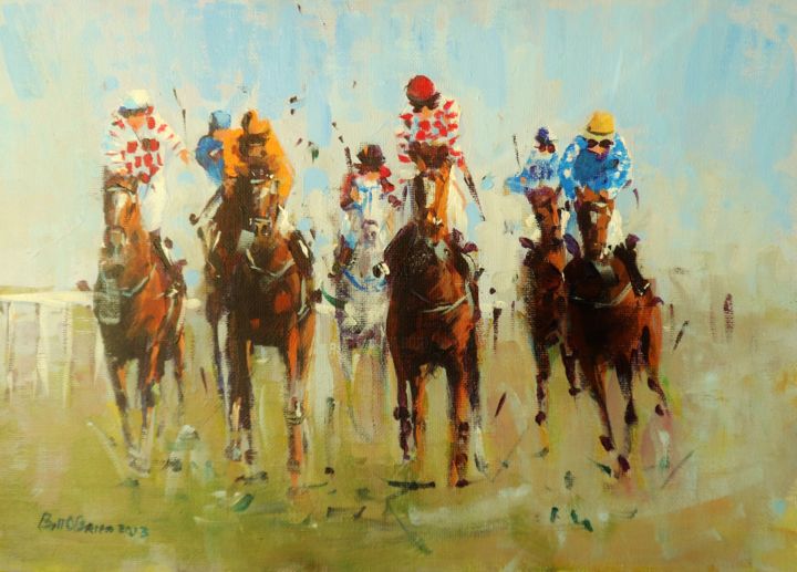 Malerei mit dem Titel "Horse Racing Final…" von Bill O'Brien, Original-Kunstwerk, Öl