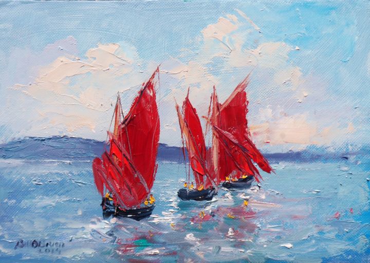 Painting titled "Galway Hooker Regat…" by Bill O'Brien, Original Artwork, Oil