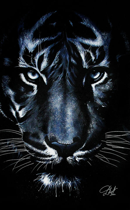 Ζωγραφική με τίτλο "le tigre bleu" από Emmanuel Diot, Αυθεντικά έργα τέχνης, Ακρυλικό Τοποθετήθηκε στο Μέταλλο