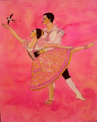 Painting titled "Jeunes dansant avec…" by Birthe Bo Sakurai, Original Artwork, Oil