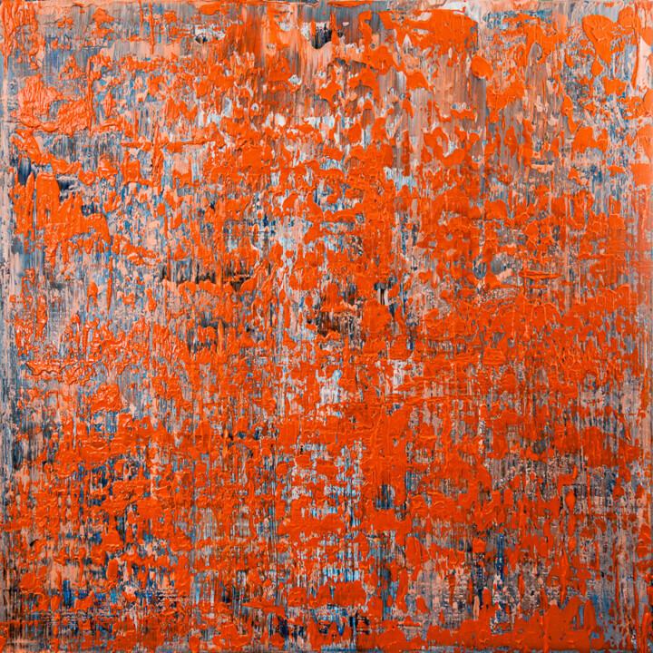 Schilderij getiteld "Orange Field" door Björn Wiedemann, Origineel Kunstwerk, Acryl Gemonteerd op Frame voor houten brancard