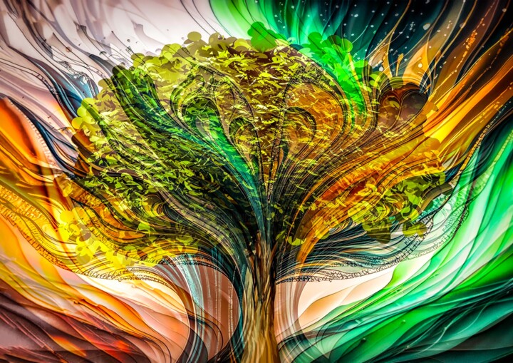 Arte digital titulada "L'ARBRE PAON" por Blaise Lavenex, Obra de arte original, Trabajo Digital 2D