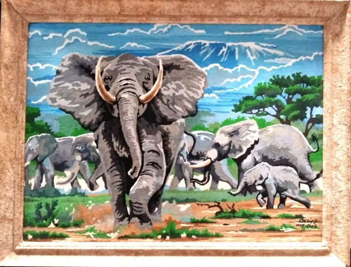 Peinture intitulée "les Eléphants Bleus" par Jonathan Bleesz, Œuvre d'art originale, Acrylique