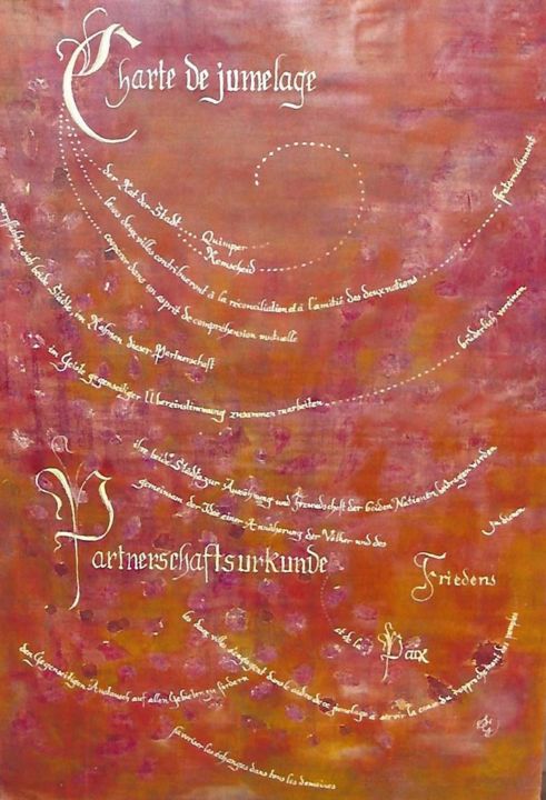 Painting titled "Charte de Jumelage" by Sylvie Guinand (Blanche G.), Original Artwork, Acrylic