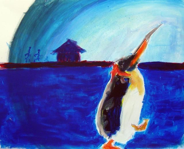 Pittura intitolato "Pinguin bleu" da Nicolas Legros, Opera d'arte originale