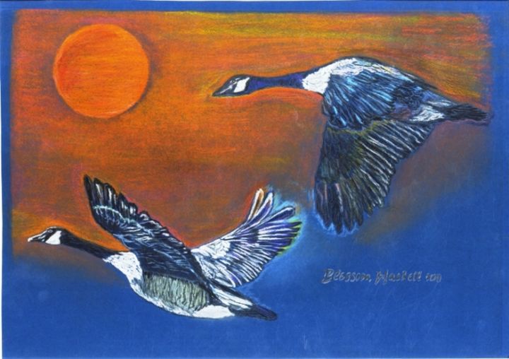 Рисунок под названием "migratinggeese.jpg" - Blossom Hackett, Подлинное произведение искусства, Пастель