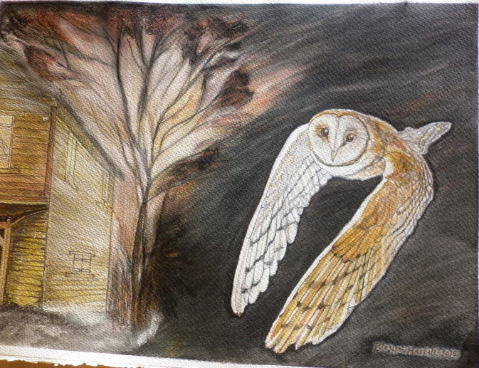 Рисунок под названием "golden-brown-owl.jpg" - Blossom Hackett, Подлинное произведение искусства, Пастель