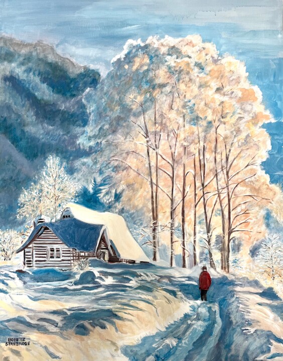 Pintura titulada "Mountain house" por Bobette Stanbridge, Obra de arte original, Oleo Montado en Bastidor de camilla de made…
