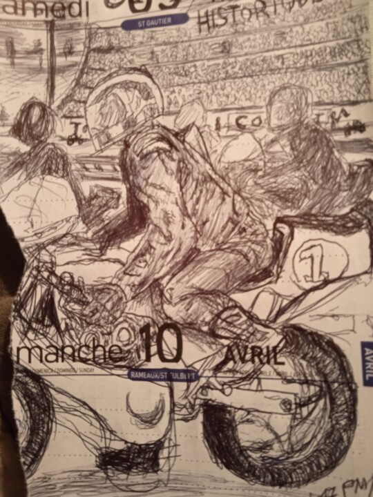 Drawing titled "GP moto" by Bohmert Frederic, Original Artwork, Ballpoint pen